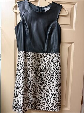 Molly women's Black Faux Leather Top Leopard Fur Dress